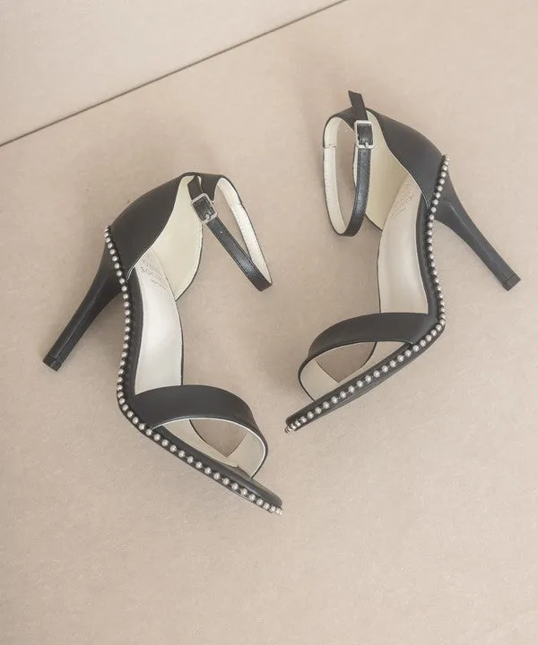 Metal Stud Open Toe Heels // Black or Denim