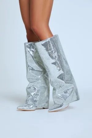 Metallic Fishnet Overlay Boots