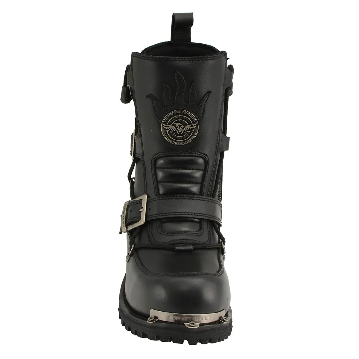 Milwaukee Leather MBM9076 Men’s Black Tactical Logger Leather Boots with Buckle Enhancement