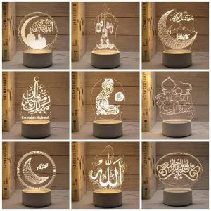 MR012 Ramadan 3D Led Night Light，USB 16 Color Change Remote Control Light