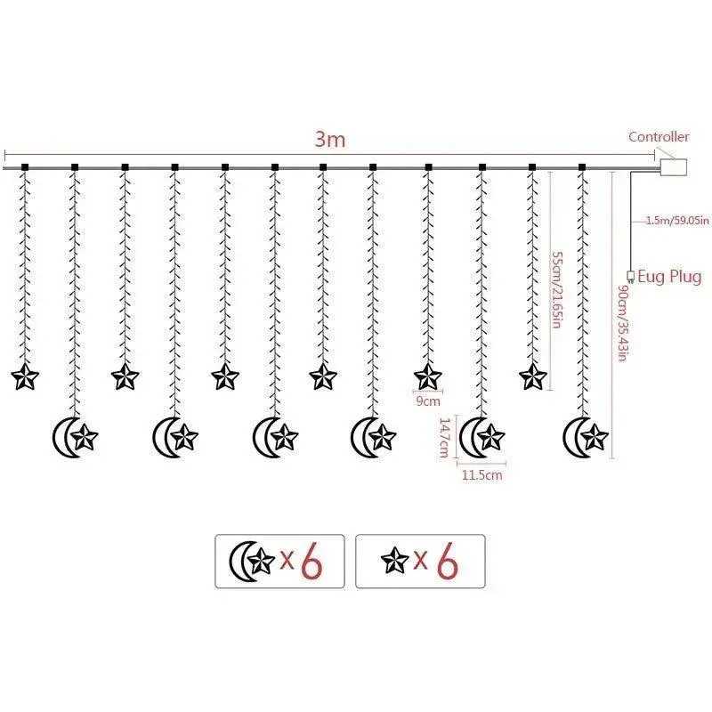 MR037 LED moon star curtain lamp, Ramadan Decoration  LED