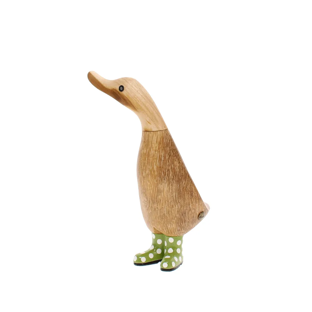 Natural Wooden Welly Ducklings, Spotty Wellies