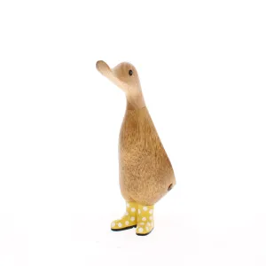 Natural Wooden Welly Ducklings, Spotty Wellies