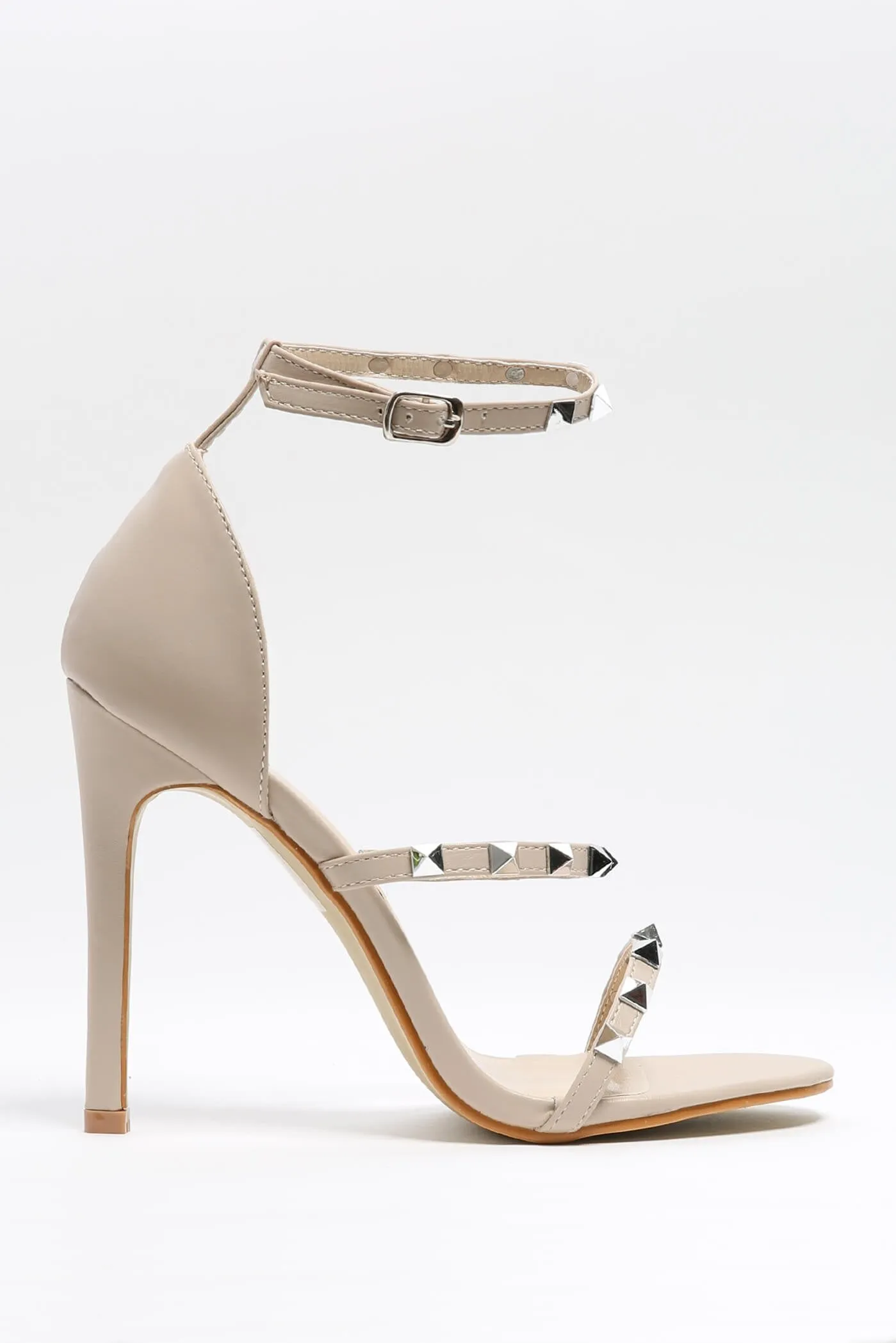 Nude Suede Effect Strappy Studded Heels