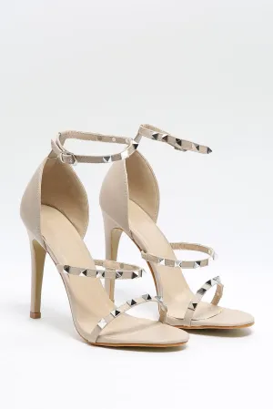 Nude Suede Effect Strappy Studded Heels