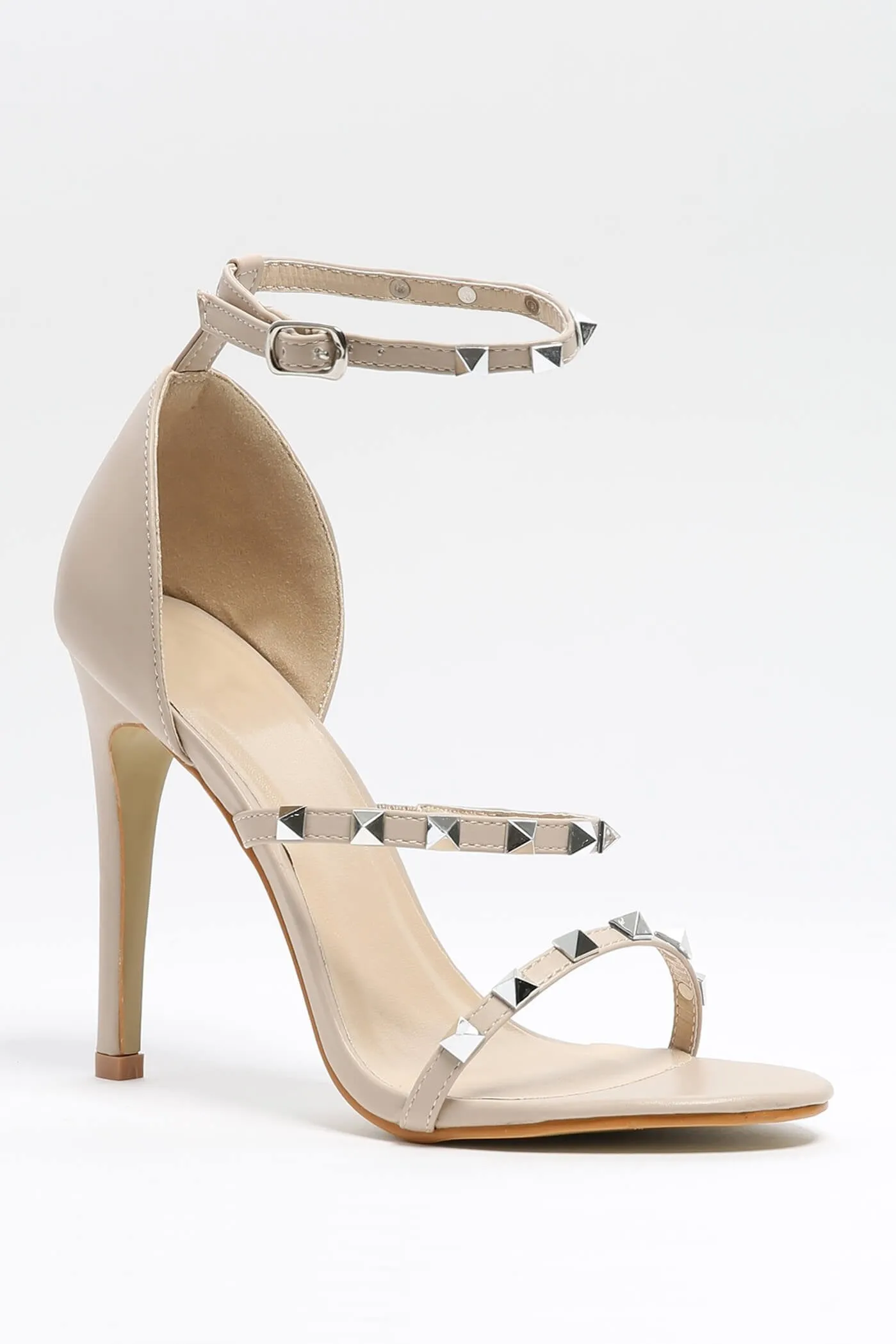 Nude Suede Effect Strappy Studded Heels