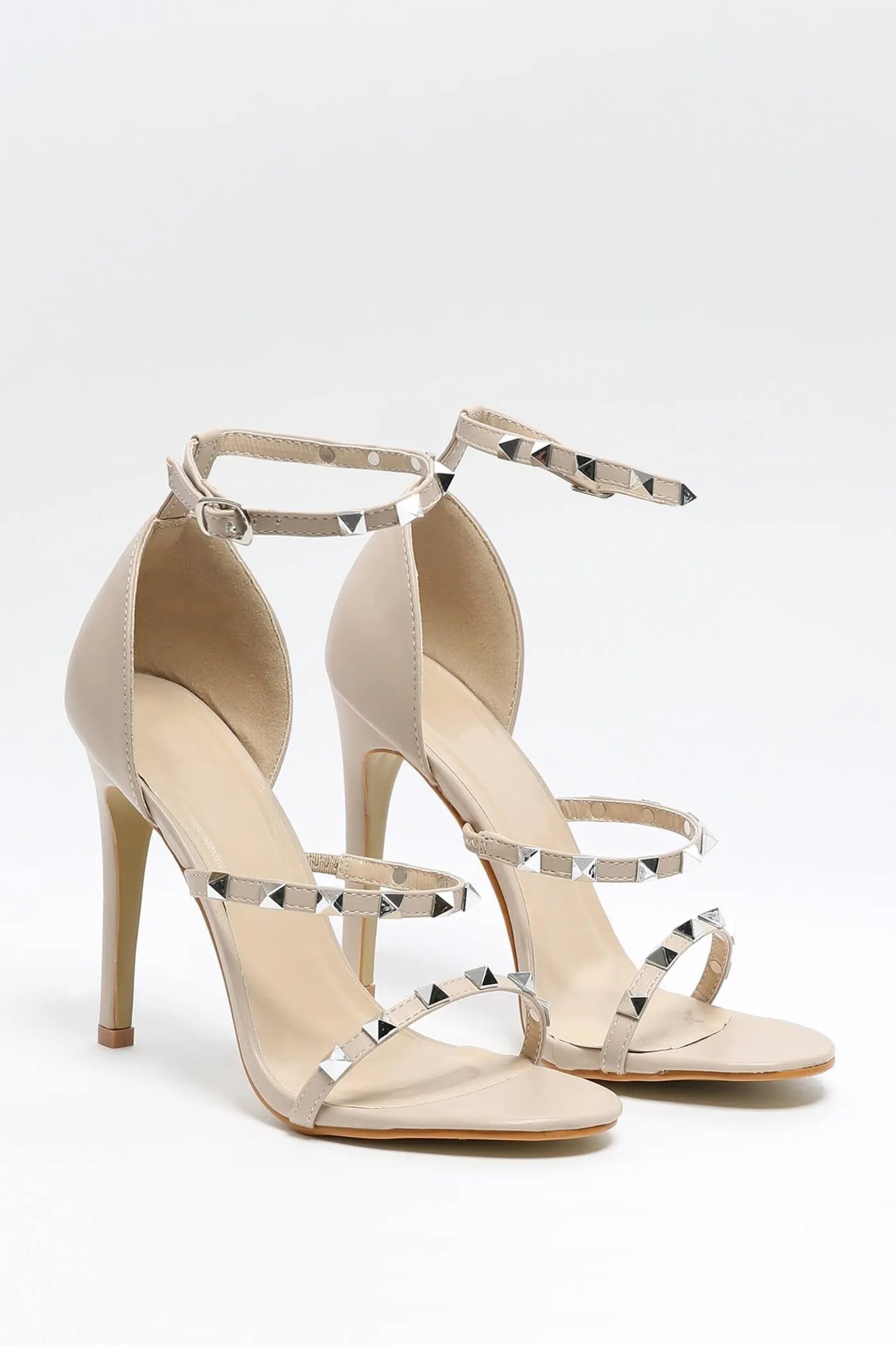 Nude Suede Effect Strappy Studded Heels