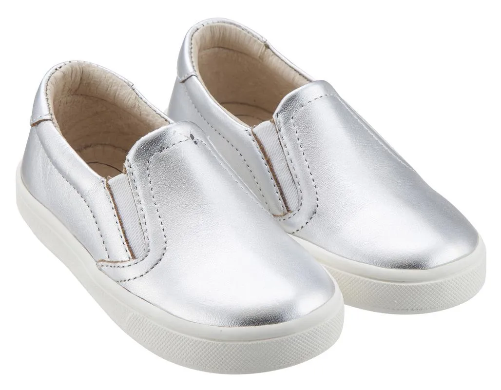 Old Soles Boy's & Girl's 6010 Dressy Hoff Silver Leather Slip On Sneaker Shoe