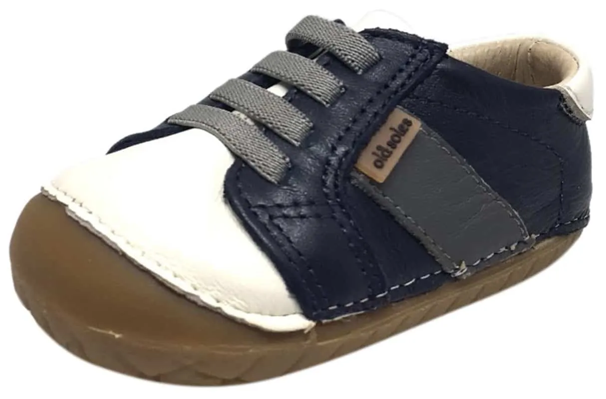 Old Soles Boy's and Girl's Hipster Pave Navy & White Leather Elastic Laces Slip On Walker Baby Shoe Sneaker