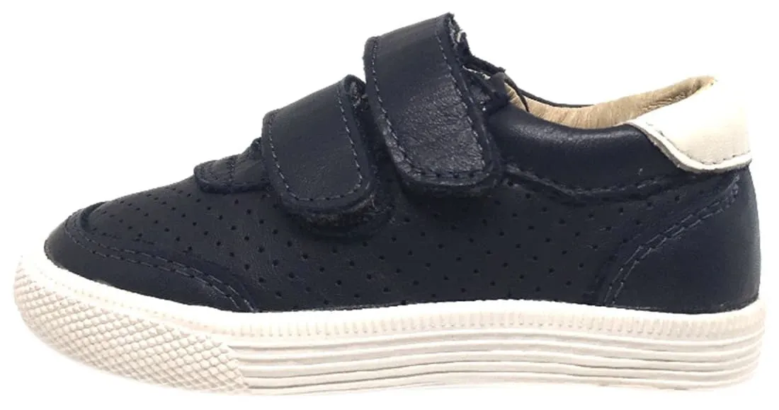 Old Soles Boy's R-Racer Navy Perforated Leather Double Hook and Loop Sneakers