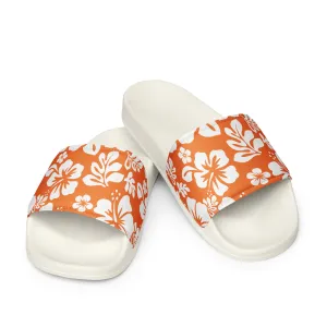 Orange and White Hawaiian Flowers Men’s Slides Sandals