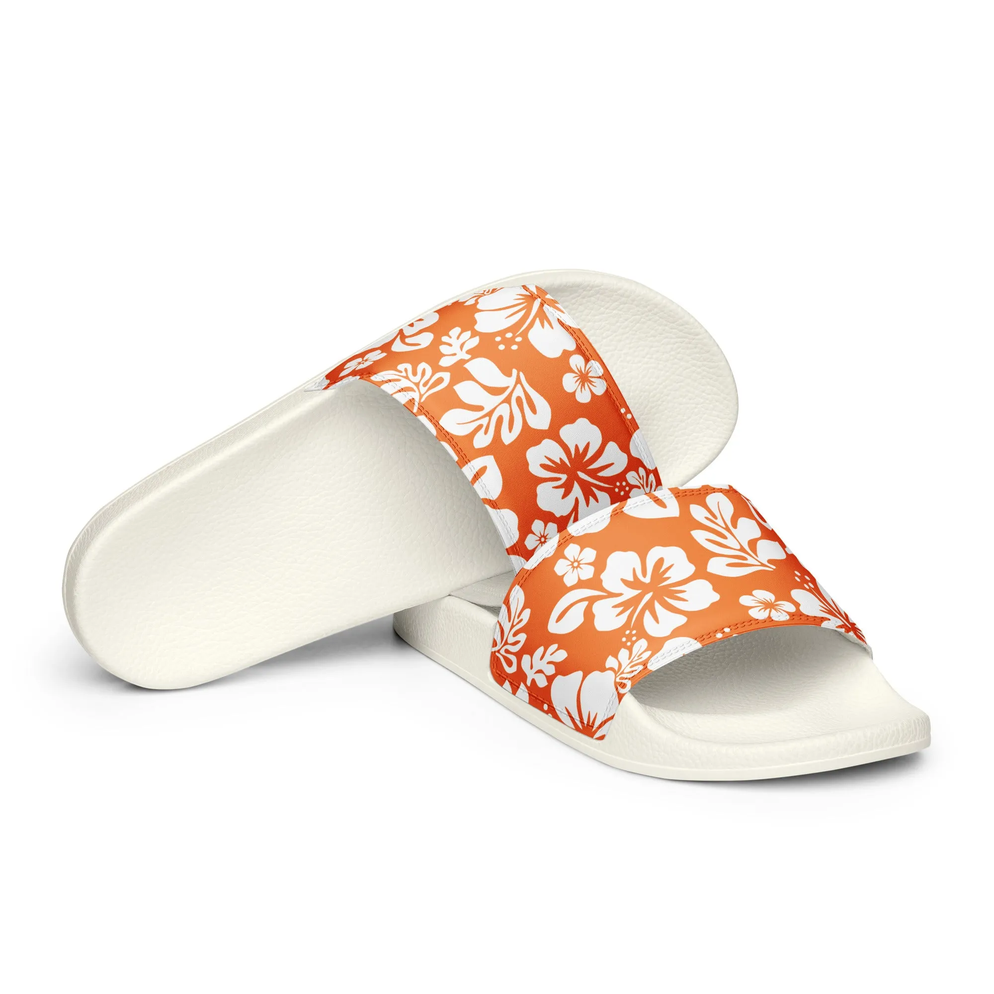 Orange and White Hawaiian Flowers Men’s Slides Sandals