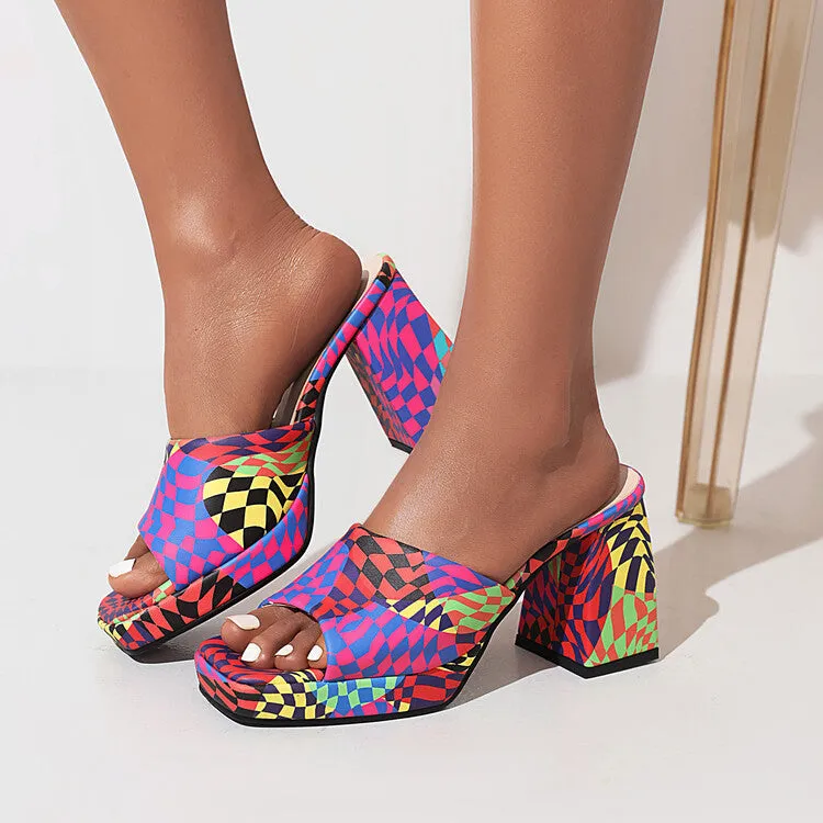 Printed Faux Leather Block Heel Sandals (3 colors)