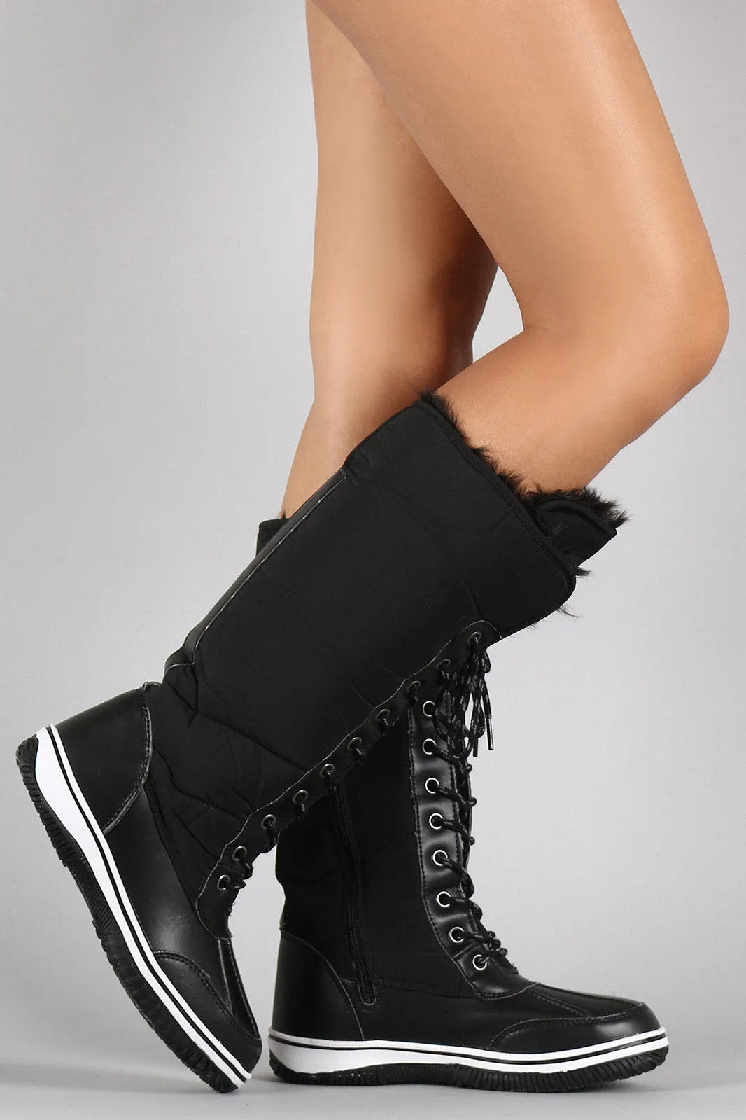 Puffy Nylon Lace Up Knee High Duck Boots