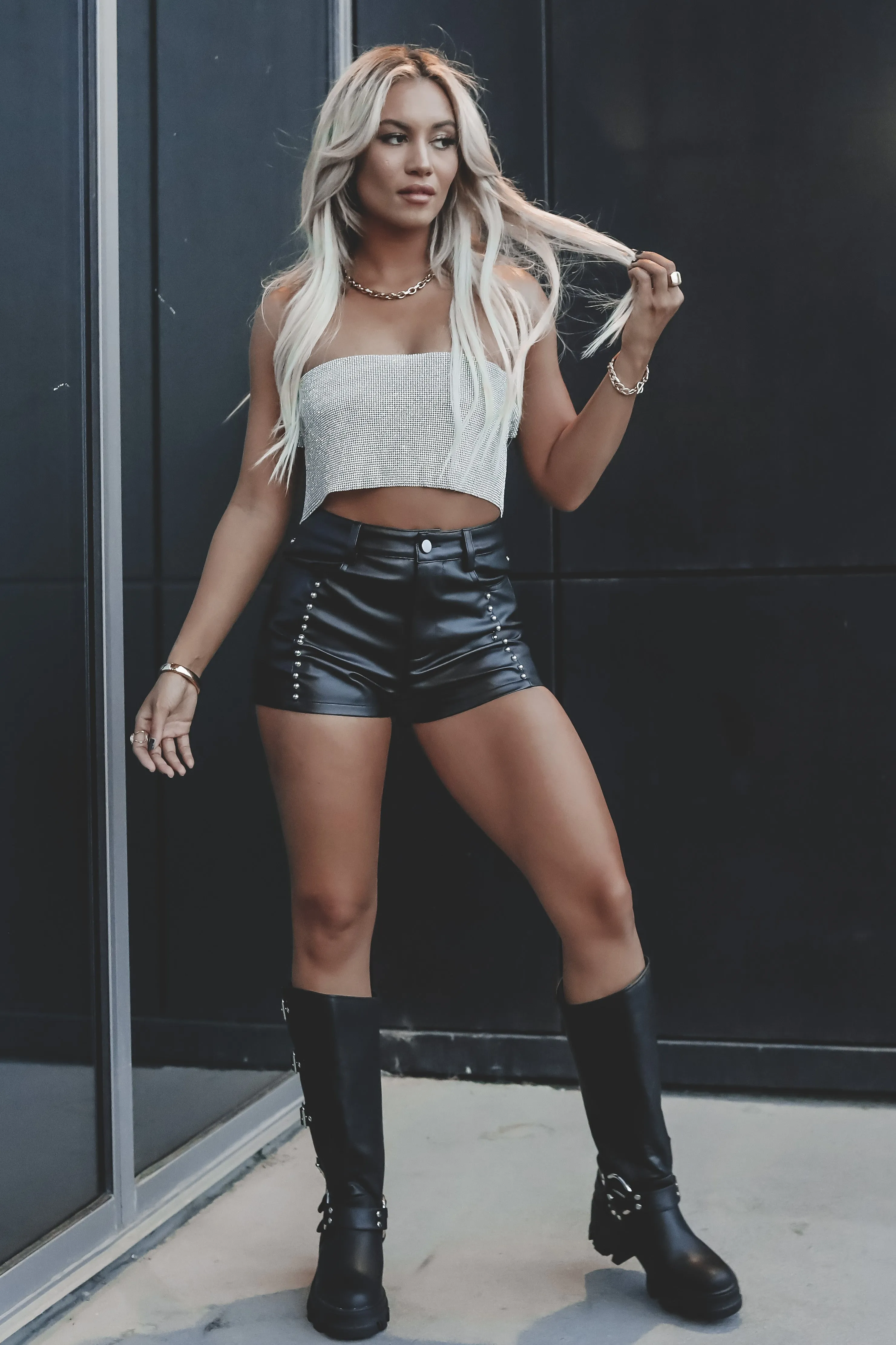 Queen Baddie Studded Faux Leather Shorts