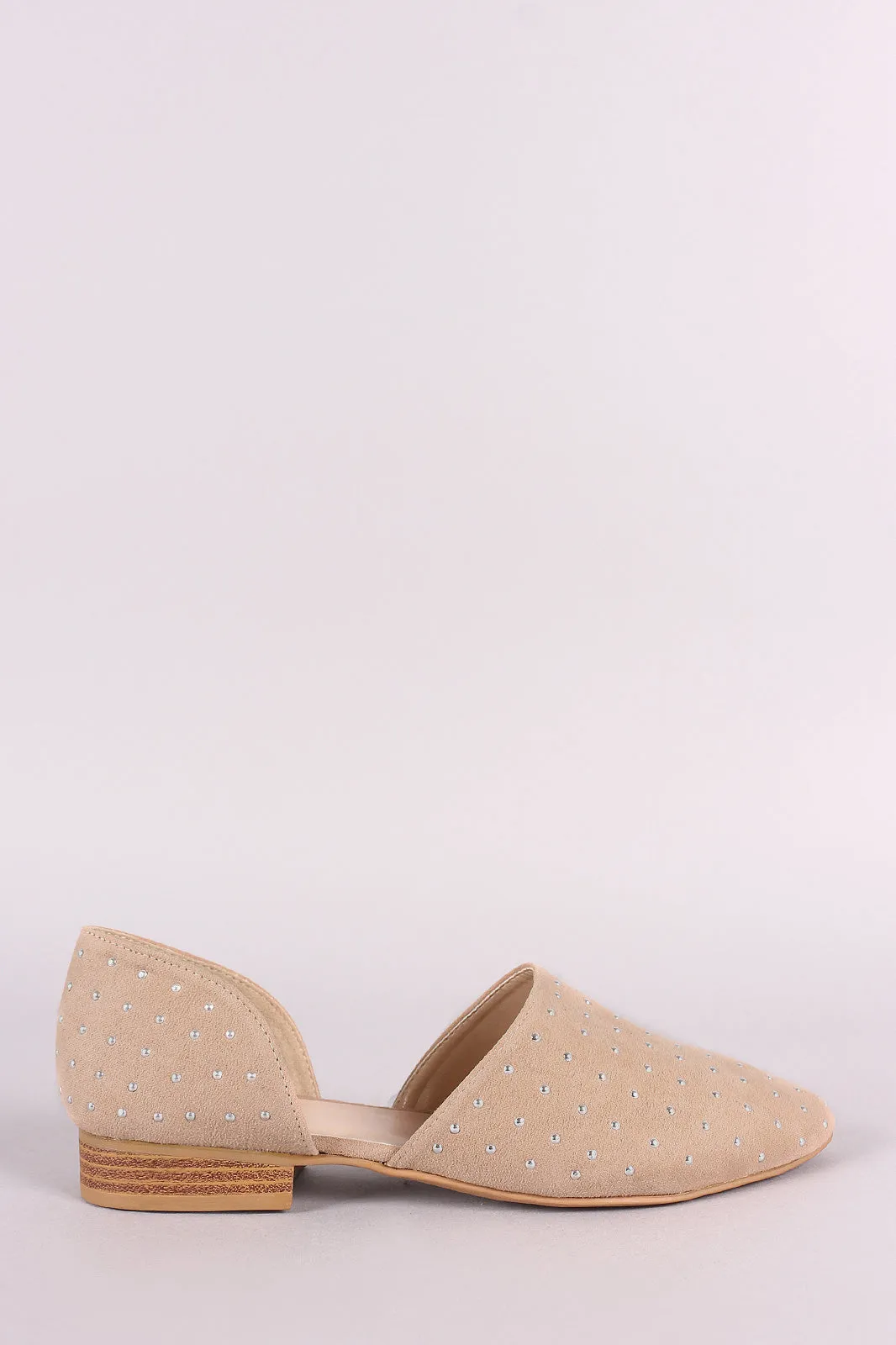 Qupid Suede Studded Almond Toe Oxford Flat