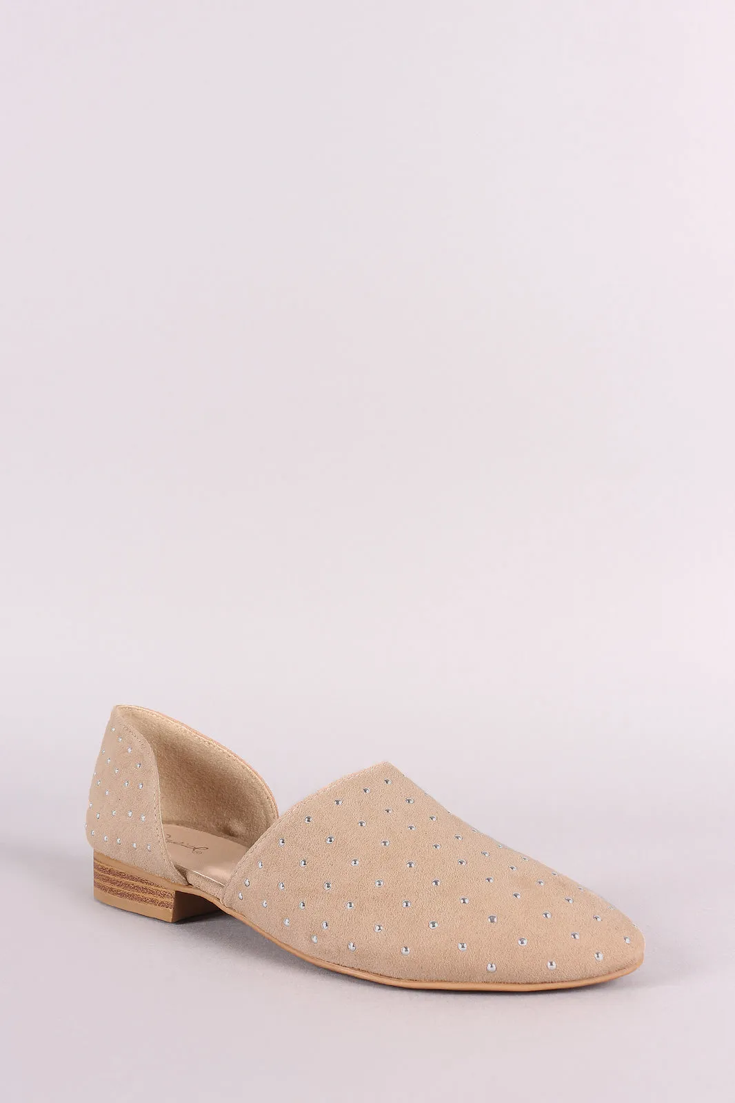 Qupid Suede Studded Almond Toe Oxford Flat