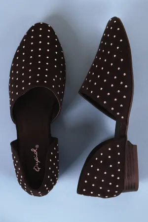 Qupid Suede Studded Almond Toe Oxford Flat