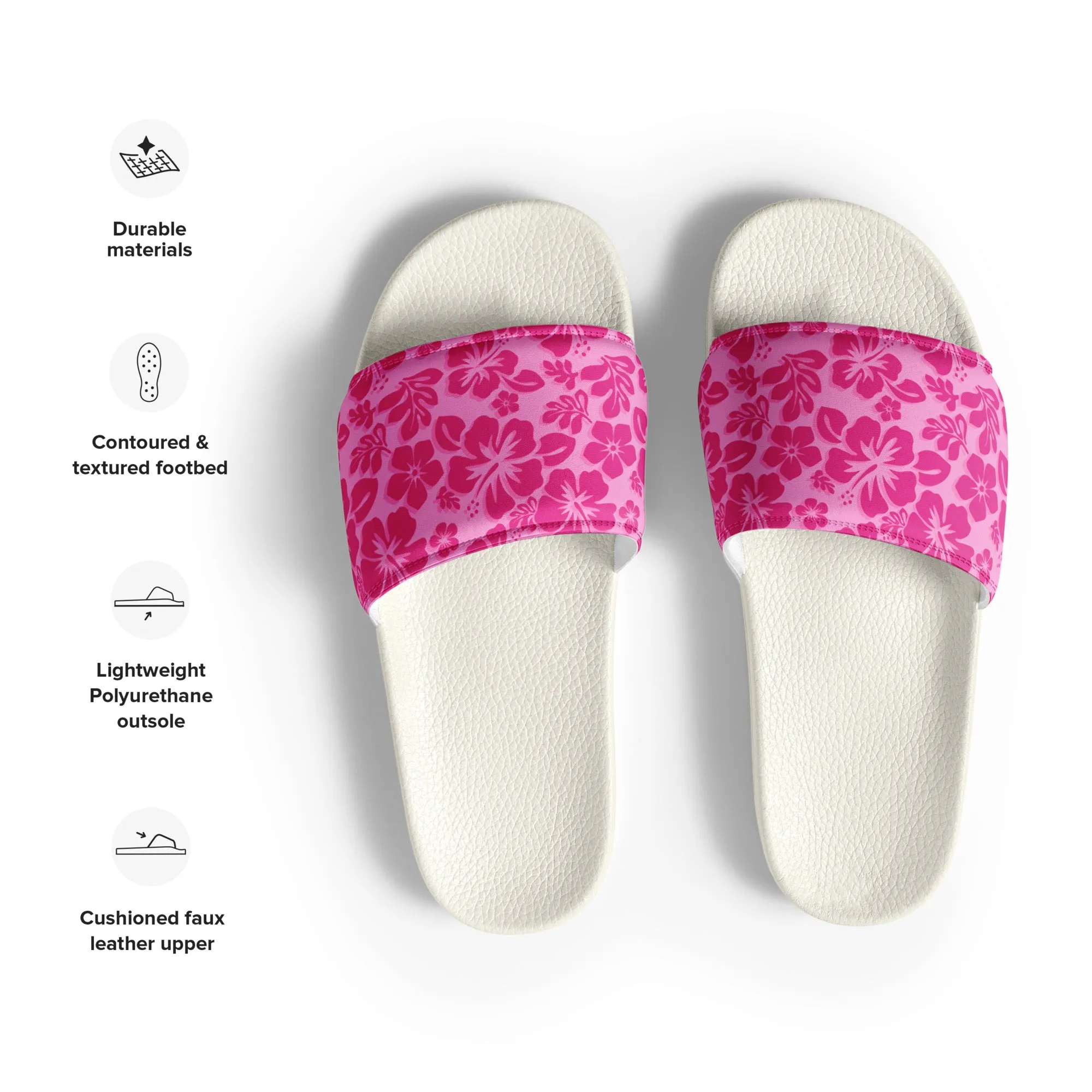 Raspberry Pinks Hawaiian Flowers Women’s Slides Sandals