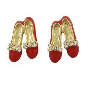 Red Pair of Tap Shoes with Crystal Bow Pierced Earring - RFP250BE