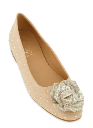 Rhinestone Flower Studded Flats