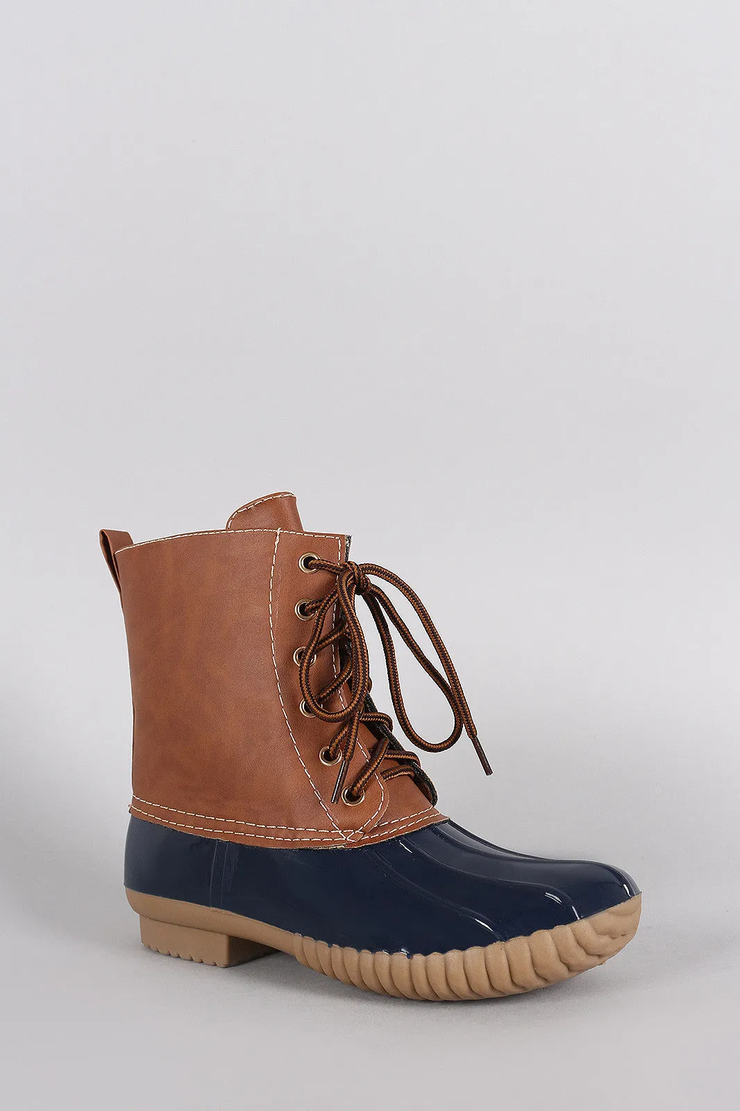 Round Toe Lace Up Duck Ankle Boots