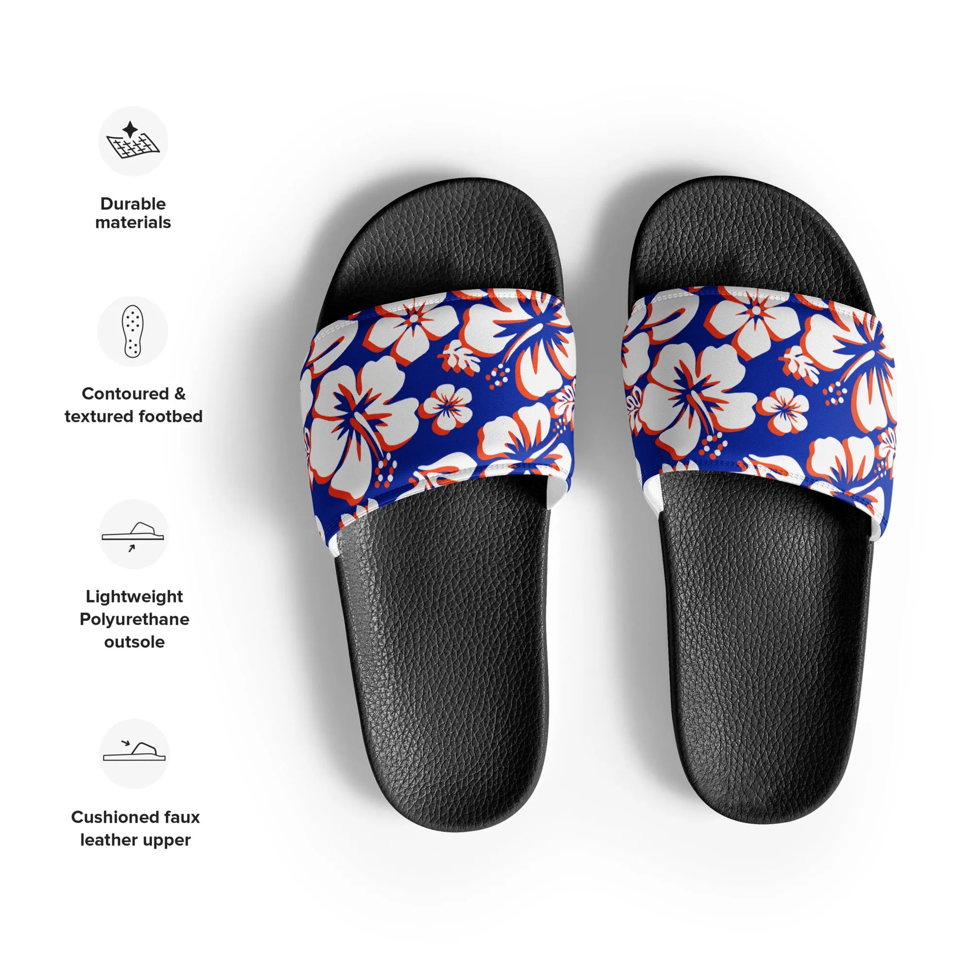 Royal Blue, Orange and White Hawaiian Flowers Men’s Slides Sandals