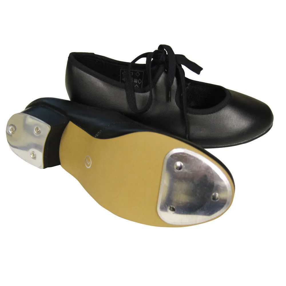 SALE -  BPT/HT - BLACK PU LOW HEEL TAP SHOES WITH HEEL AND TOE TAPS