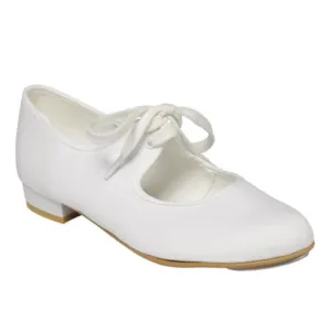 SALE - WHITE CANVAS TAP SHOES WITH FITTED TOE TAPS - SIZE JUNIOR 11