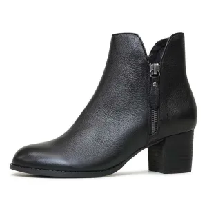 Shiannely Black Leather Ankle Boots