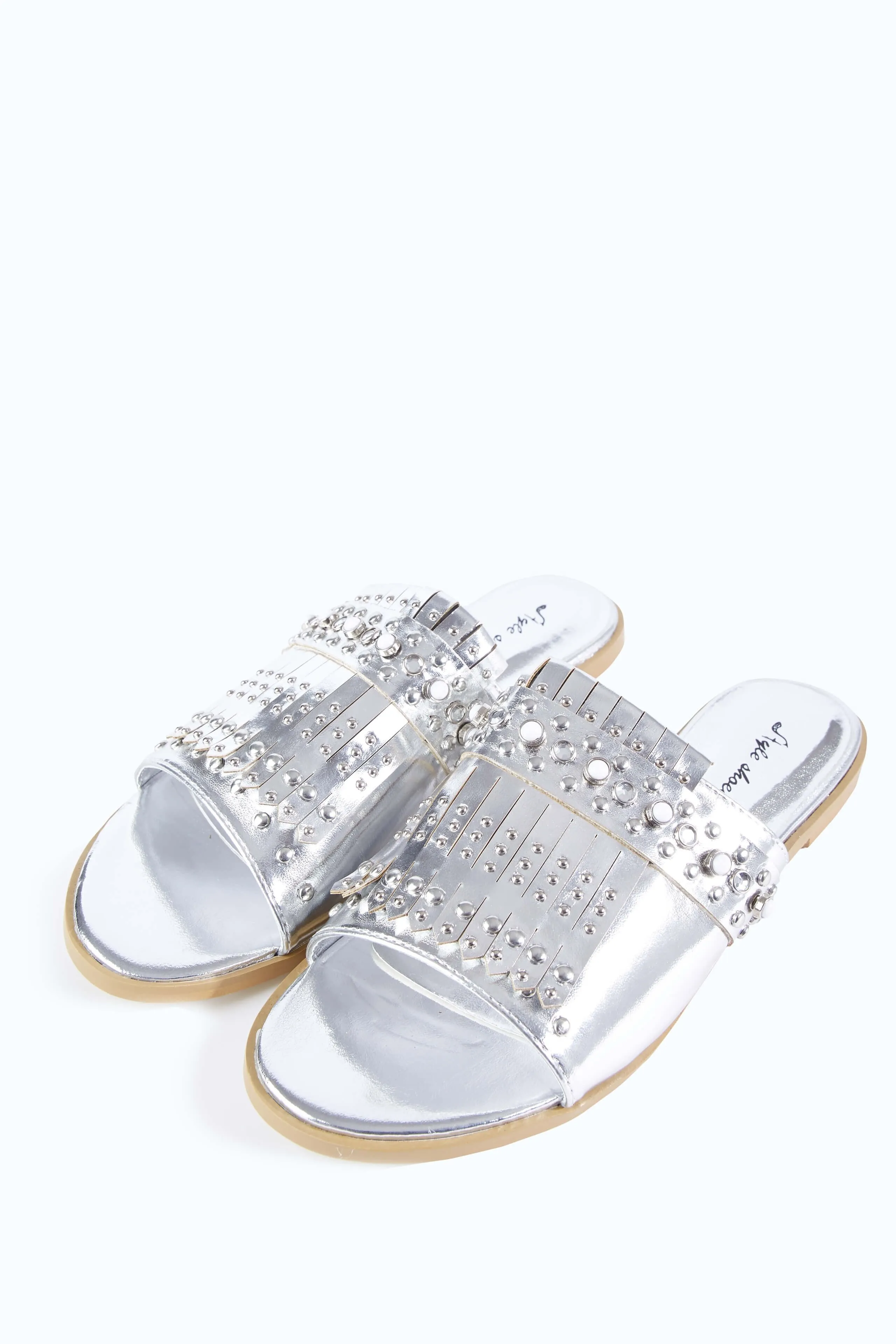 Silver Faux Leather Studded Sandals