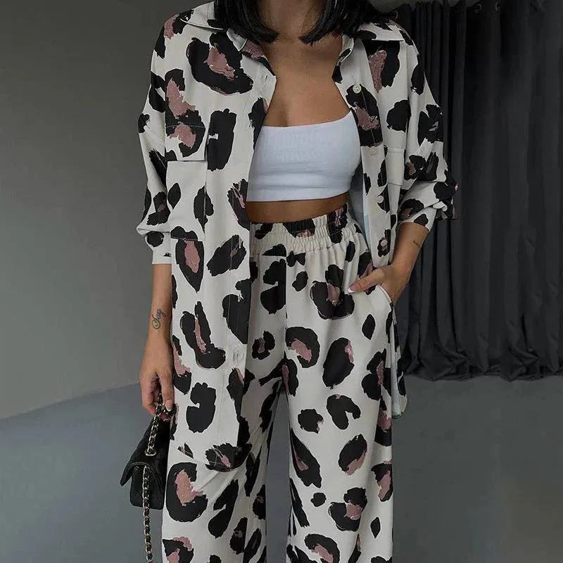 Single Breasted Commuter Female Vintage Street Pattern Print Loose Casual Set