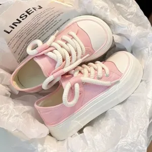 Sohiwoo High on Platform Pink Lace Up Cute Women Footwear Kawaii Black Ladies Shoes Luxury New Urban Daily Routine Spring Korean A