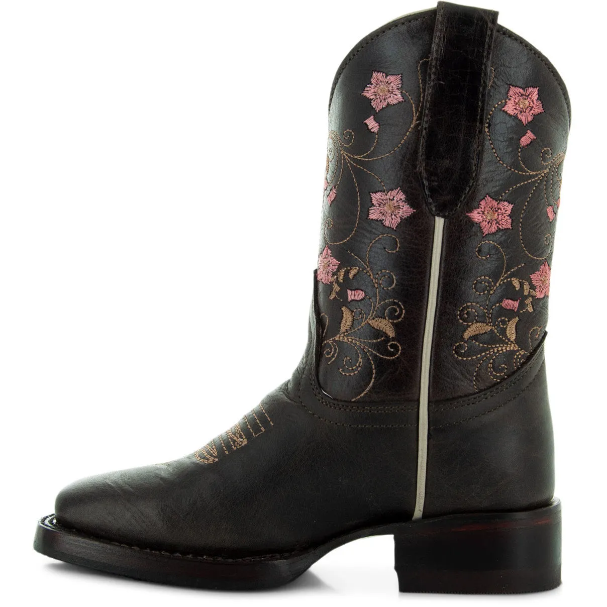 Soto Boots K3008 Girls Brown Floral Square Toe Cowboy Boots