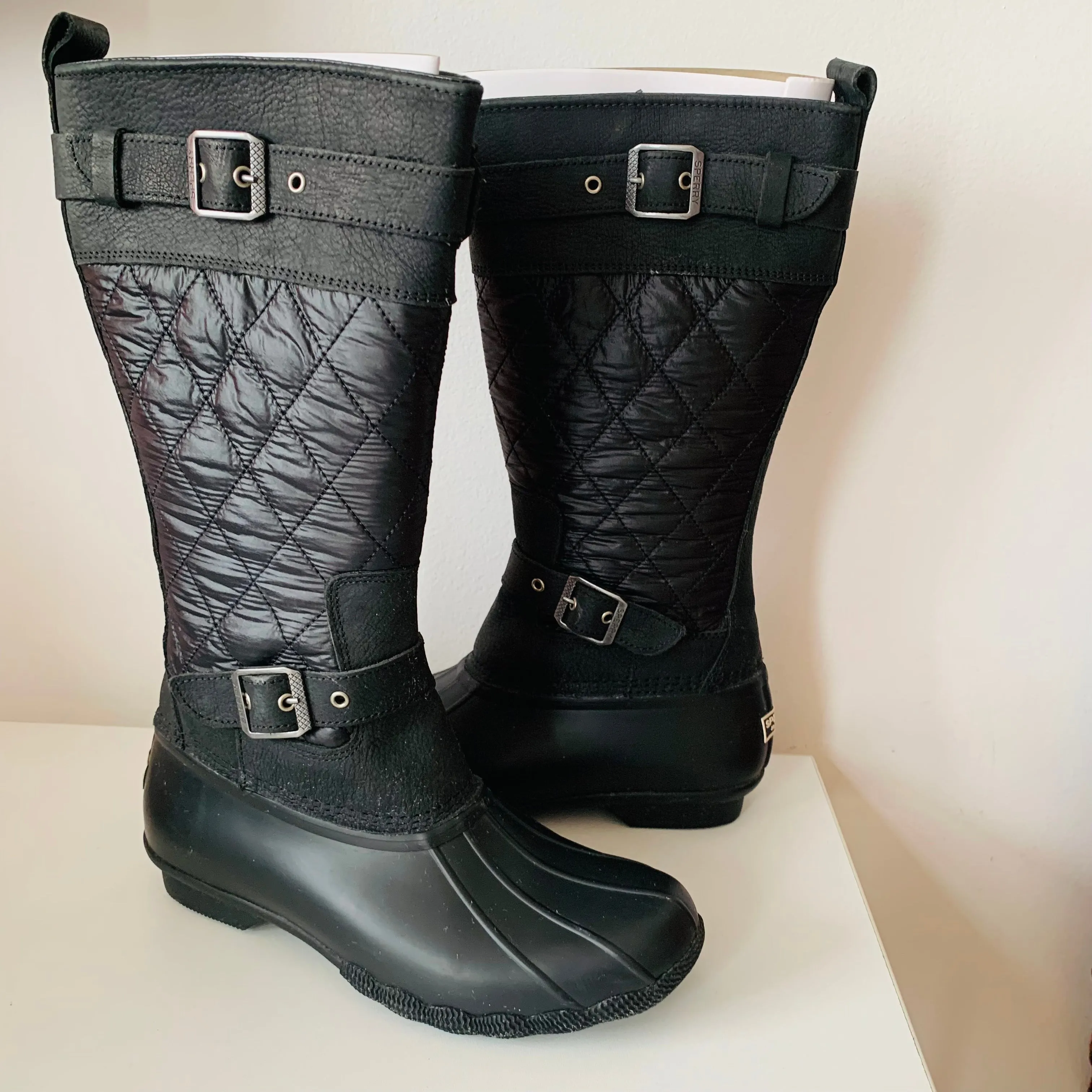 Sperry Saltwater Quilted Tall Nylon Rubber Duck Black Women’s Boots Size 9