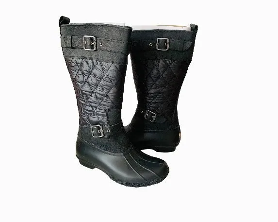 Sperry Saltwater Quilted Tall Nylon Rubber Duck Black Women’s Boots Size 9