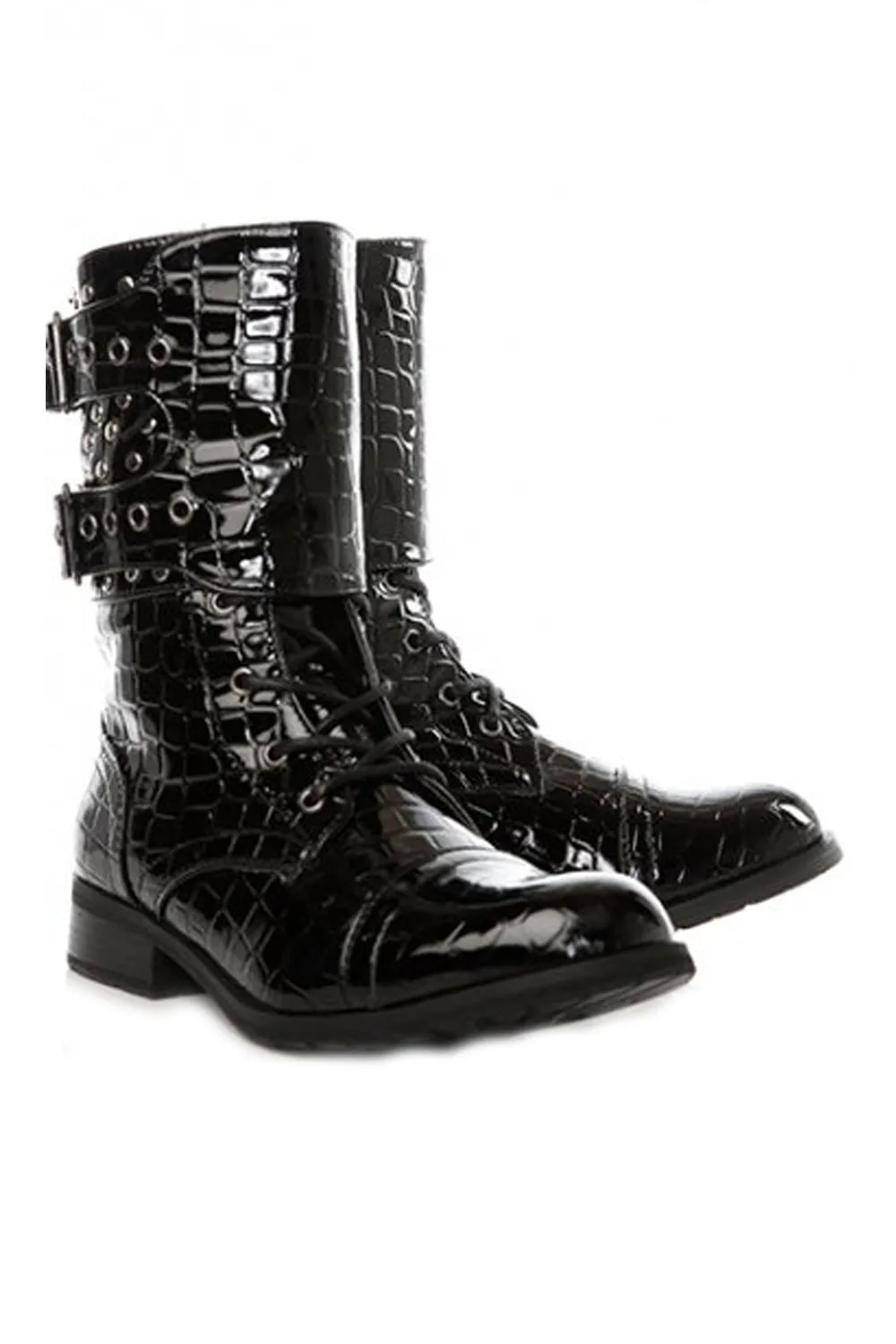 Studded Black Patent Croc Boots