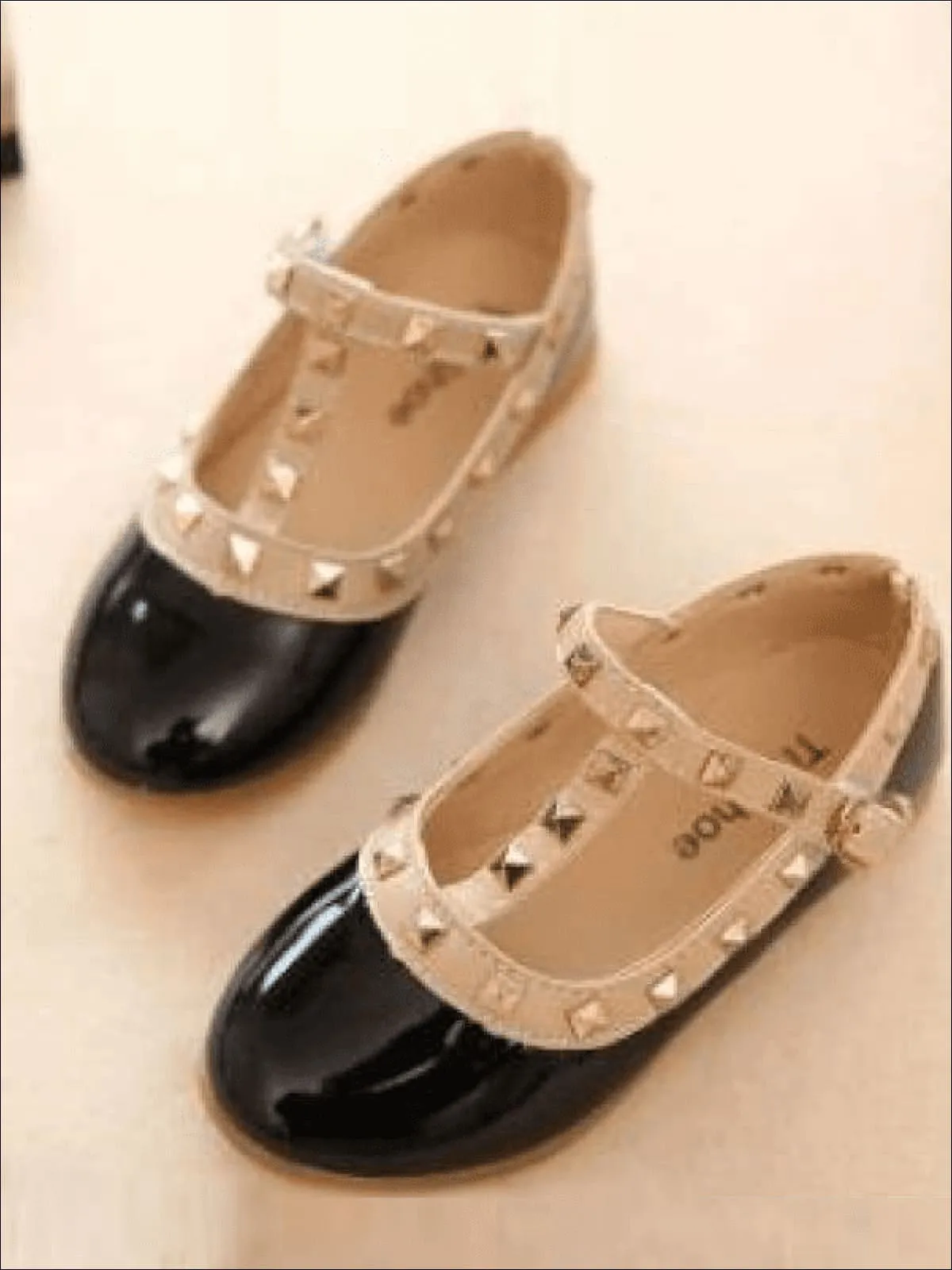 Studded Runway T-Strap Flats By Liv and Mia