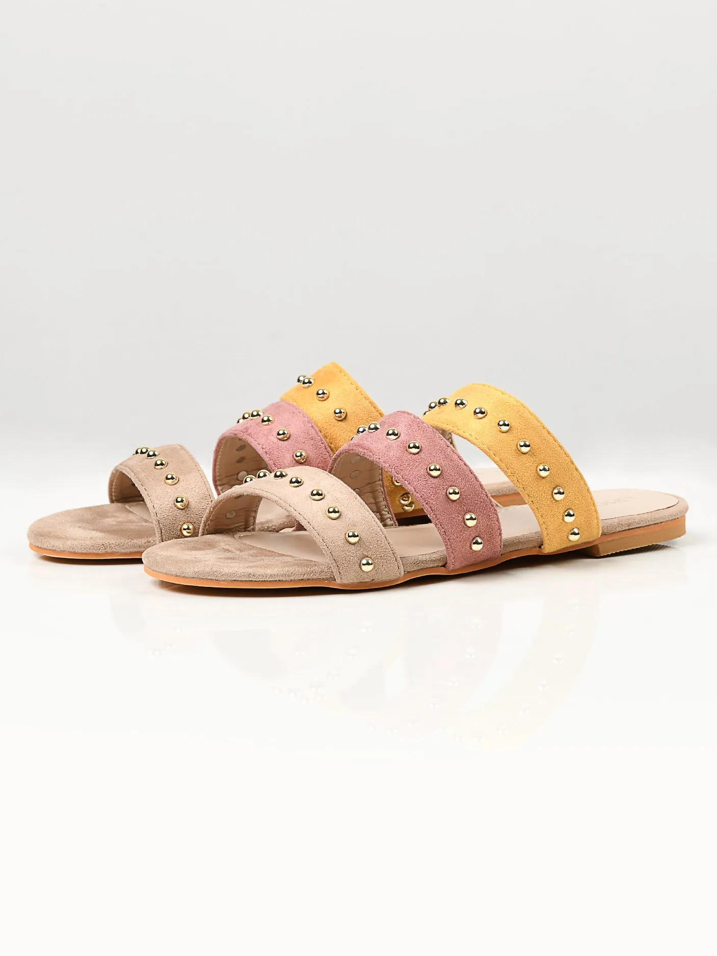 Studded Strap Flats - Yellow