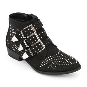 Suede Studded Buckle Ankle Boot