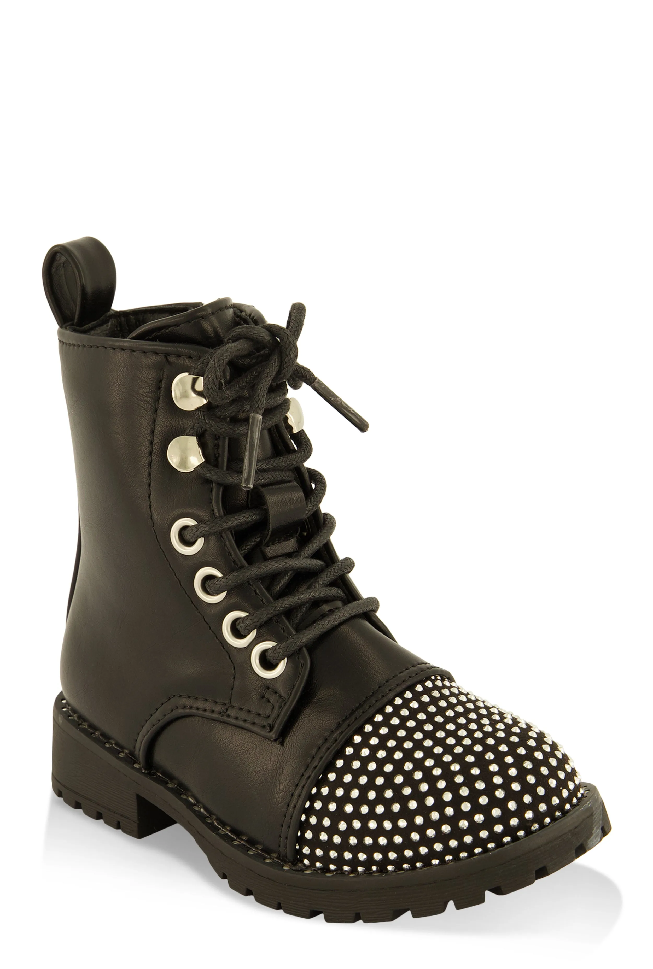 Toddler Girls Studded Trim Rhinestone Combat Boots