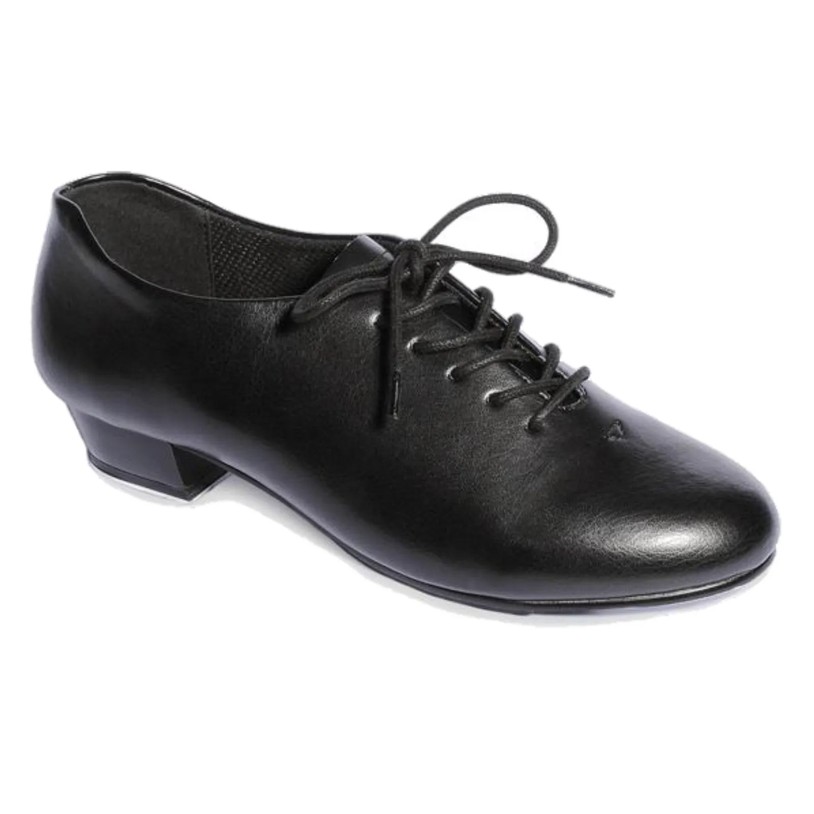 UNISEX BLACK LEATHER LOOK OXFORD TAP SHOES WITH HEEL AND TOE TAPS