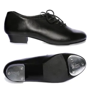 UNISEX BLACK LEATHER LOOK OXFORD TAP SHOES WITH HEEL AND TOE TAPS