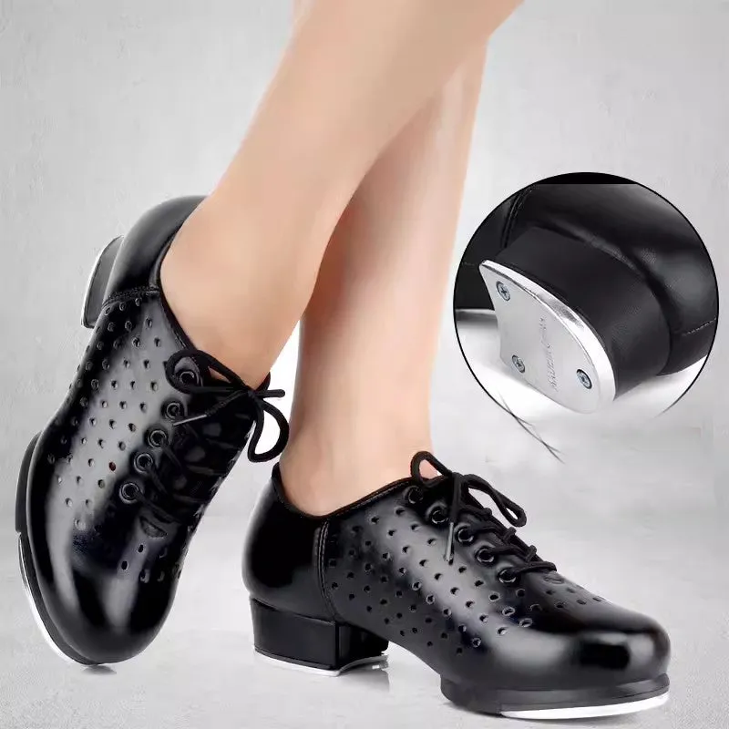 Unisex Leatherette 3.5cm Heel Tap Shoes With Lace-up Dance Shoes