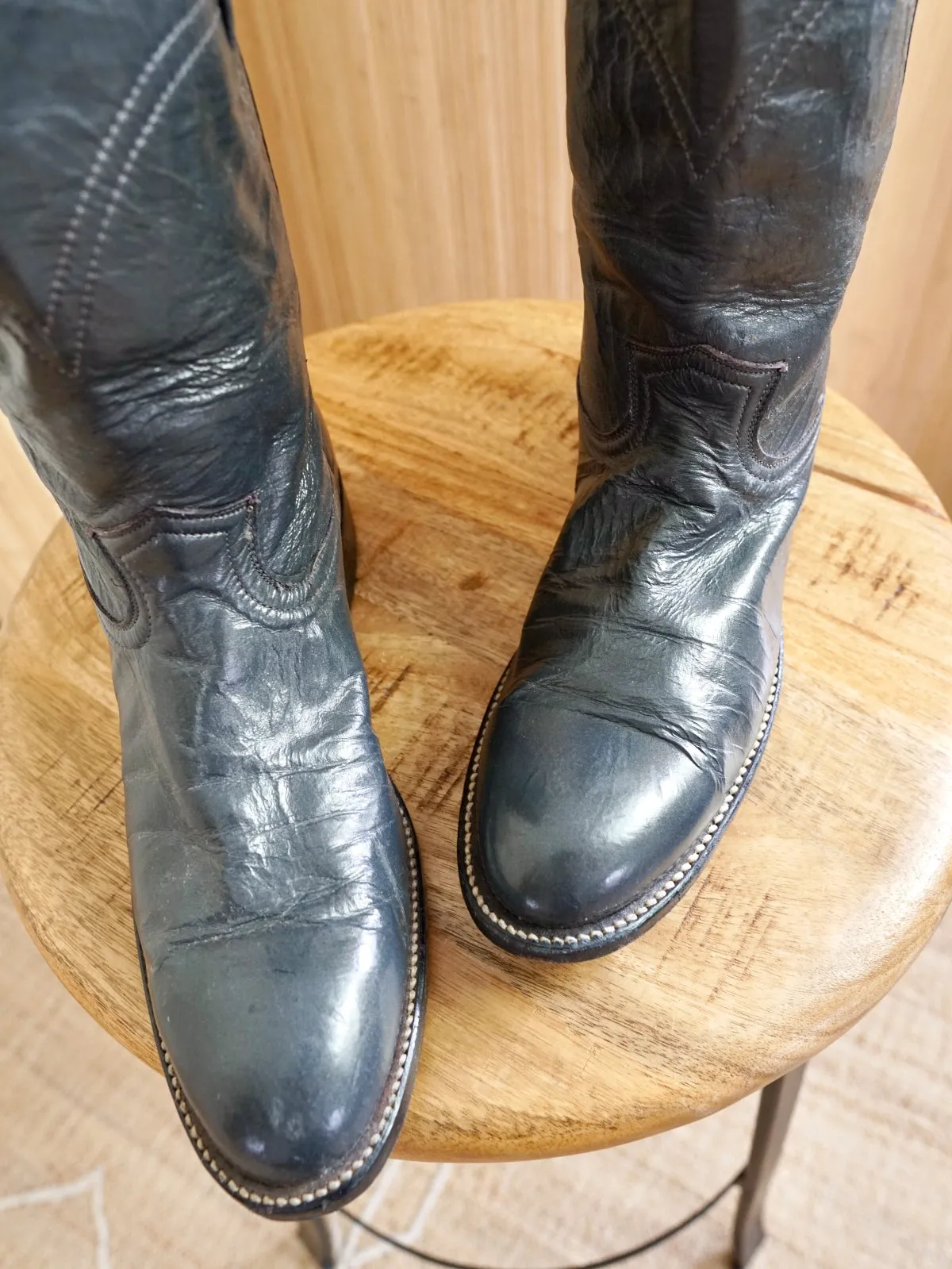 Vintage Steel Gray Leather Western Roper Boots | 7.5