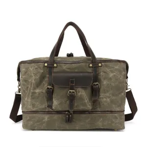 Waxed Canvas Duffle Bag with Shoe Compartment-Army green