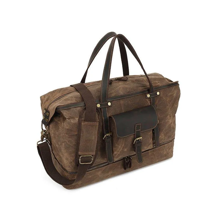 Waxed Canvas Duffle Bag with Shoe Compartment-Army green