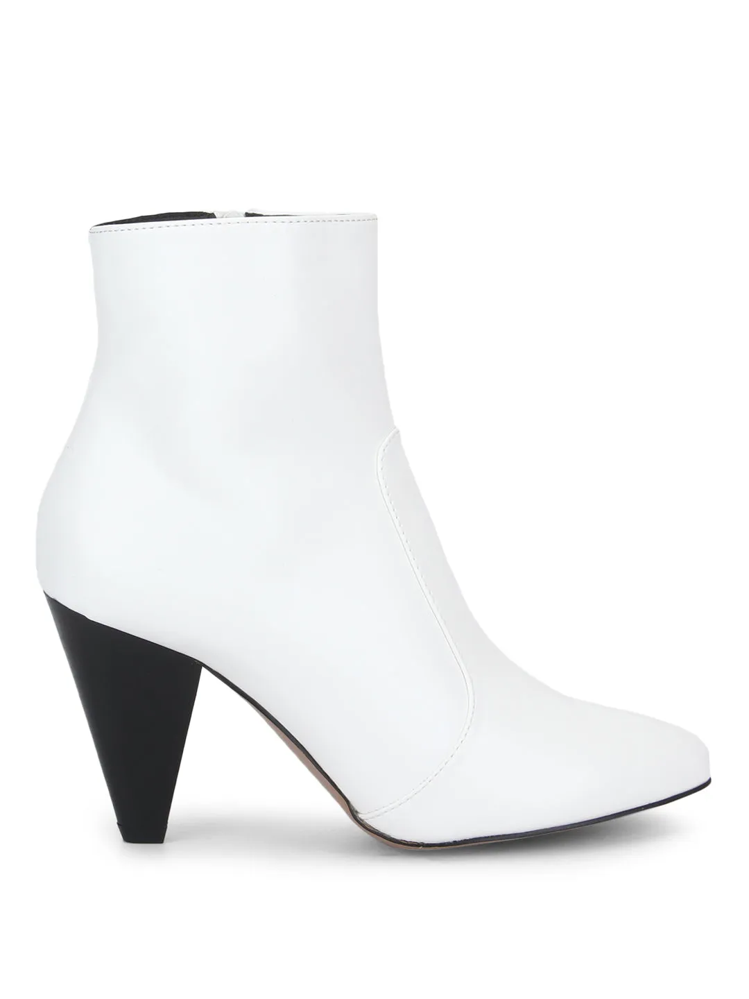 White PU Pointed Heel Ankle Boots