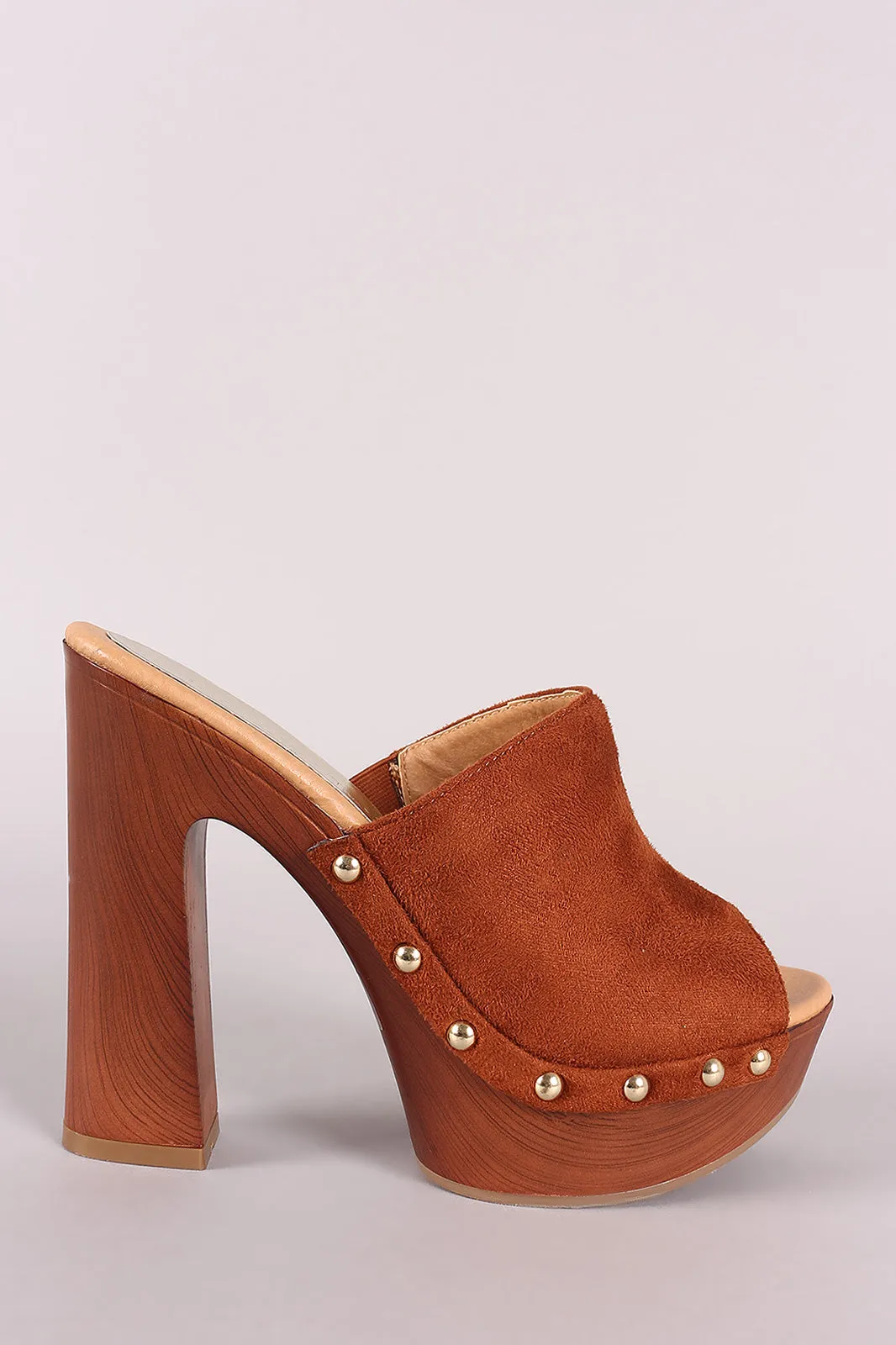 Wild Diva Lounge Suede Studded Chunky Platform Mule Heel