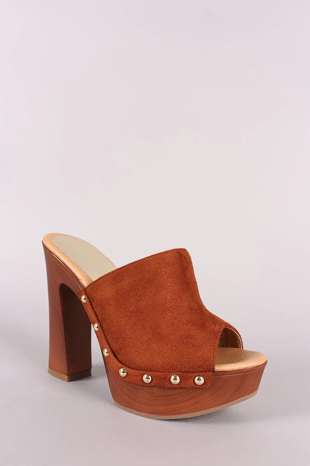 Wild Diva Lounge Suede Studded Chunky Platform Mule Heel